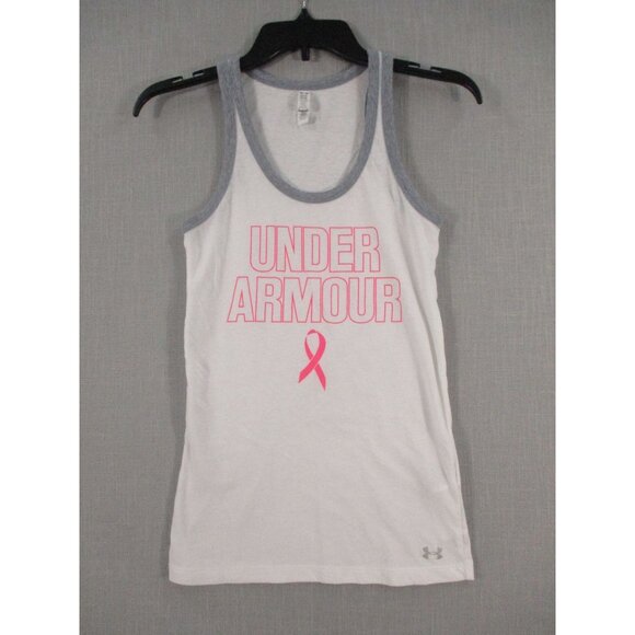 Under Armour Womens White & Gray Breast Cancer Awareness Tank Top XS - Picture 1 of 7